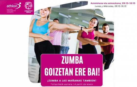 Zumba por las mañanas y nuevos cursos de natación para adultos a partir de enero