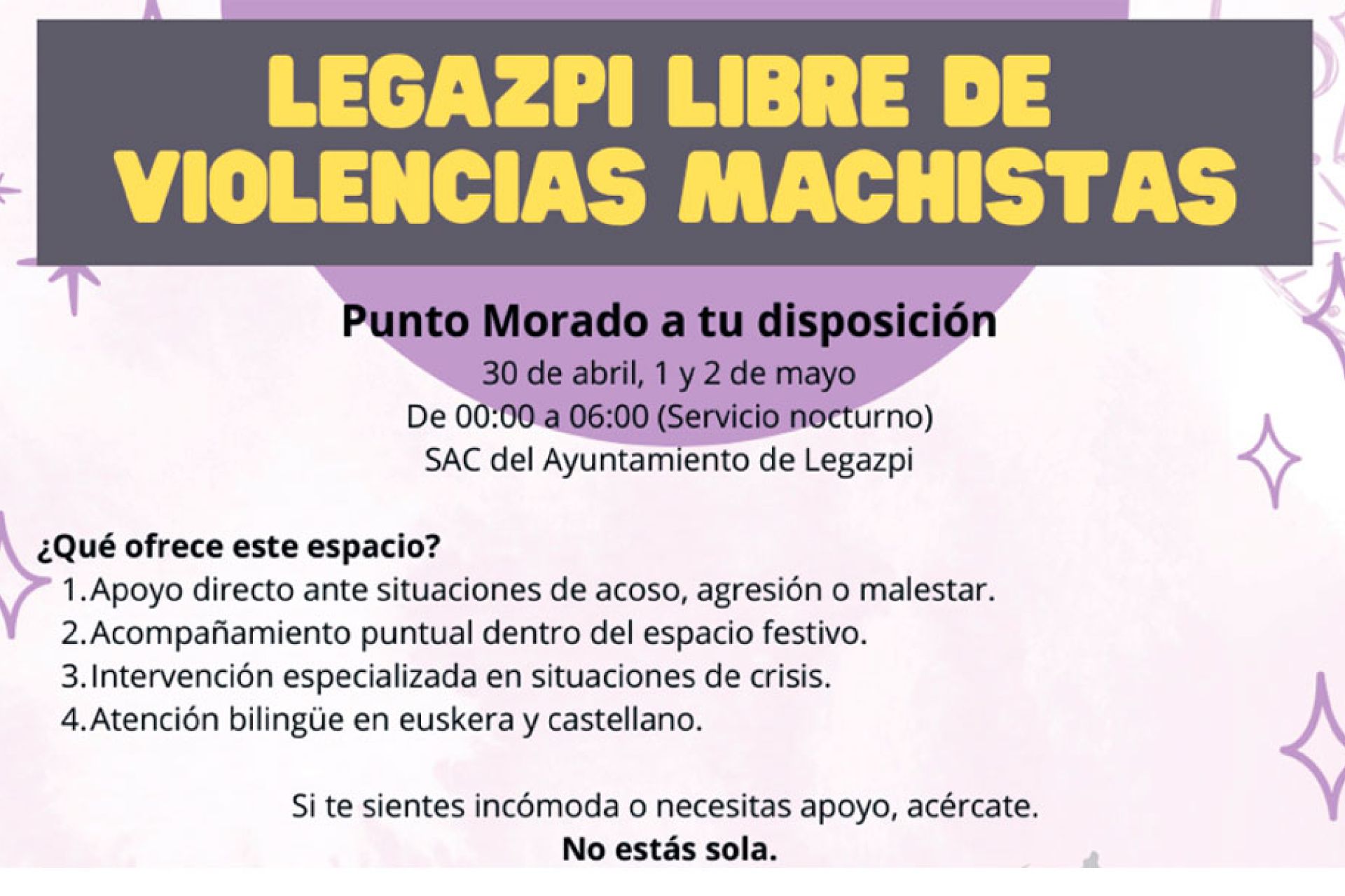 Legazpi contará con un "Punto Morado" de atención y prevención contra las violencias machistas en fiestas