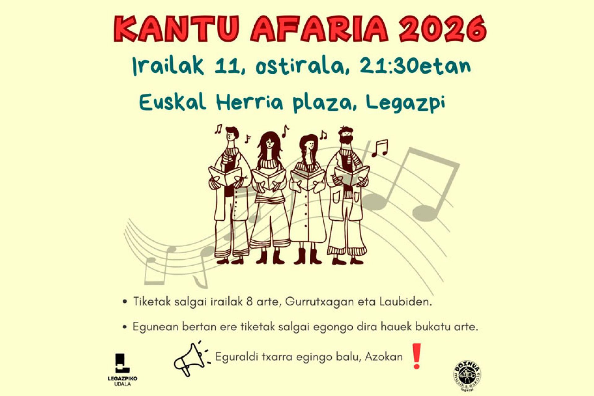 Irailaren 10era, osteguna, luzatzen da Agorreko Santikutz jaietako Kantu Afarirako txartelak erosteko aukera